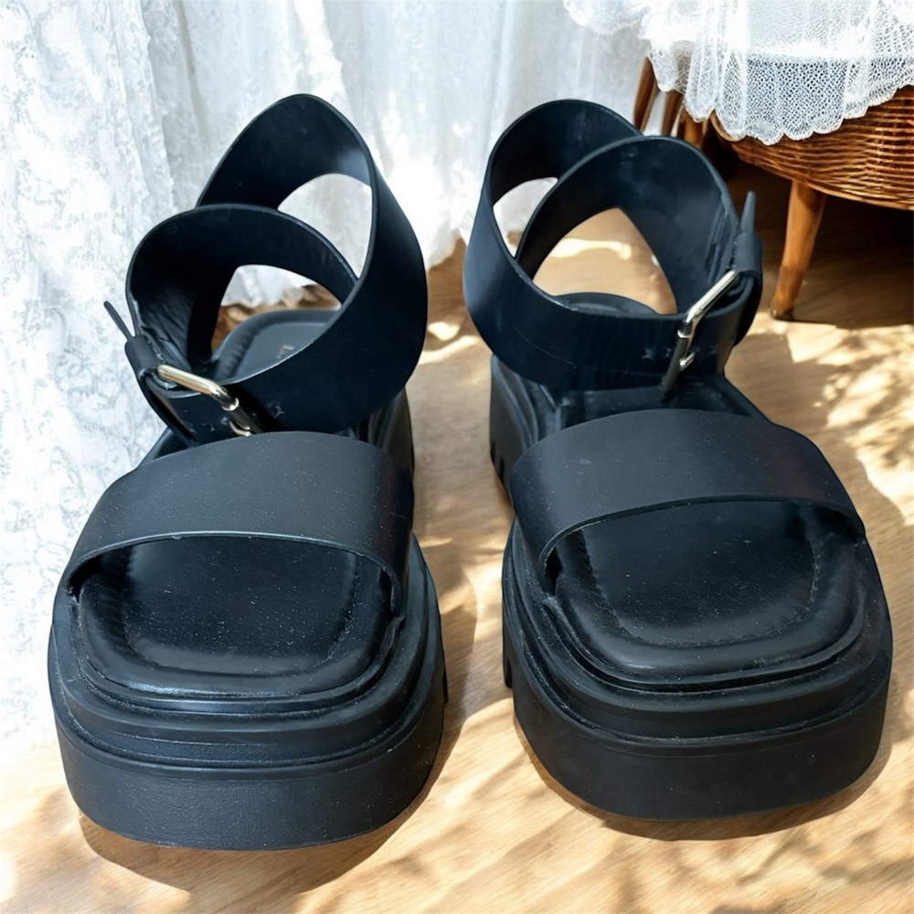 ZARA Leather women size US 8 | UK 39 Platform chunky Sandals Y2K 90s look - Picture 3 of 13